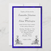 ブルースタイリッシュベルベットとブラックオーナメントズ結婚 招待状 (正面)