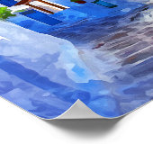 ブルースタイリッシュホワイトミコノス絵画ギリシャ ポスター (角)