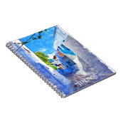 ブルースタイリッシュホワイトミコノスGreece水彩画 ノートブック (右側)