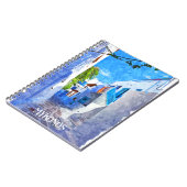 ブルースタイリッシュホワイトミコノスGreece水彩画 ノートブック (左側)