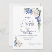 ブルースタイリッシュホワイトローズフローラ誕生日ブランチ 招待状 (正面)