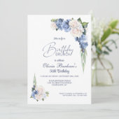 ブルースタイリッシュホワイトローズフローラ誕生日ブランチ 招待状 (スタンド正面)