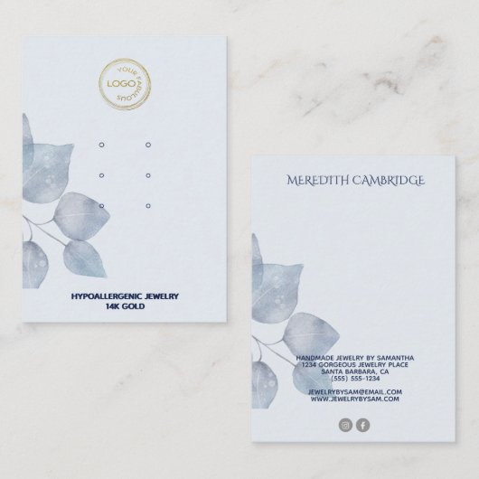 ブルースタイリッシュボタニカルネックレスディスプレイ 名刺 (正面/裏面)