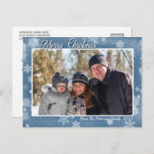 ブルースタイリッシュメリークリスマスフォトの雪片 ポストカード (正面/裏面)