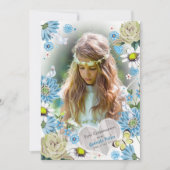 ブルースタイリッシュ&グリーンファースト聖餐式フローラ 招待状 (正面)