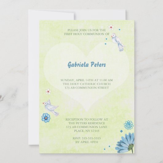 ブルースタイリッシュ&グリーンファースト聖餐式フローラ 招待状 (裏面)