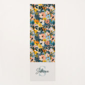 ブルースタイリッシュ&ピンク抽象芸術フローラ名モノグラム ヨガマット (正面)