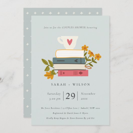 ブルースタックブックスフローラカップルシャワー招待状 サンキューカード (正面/裏面)