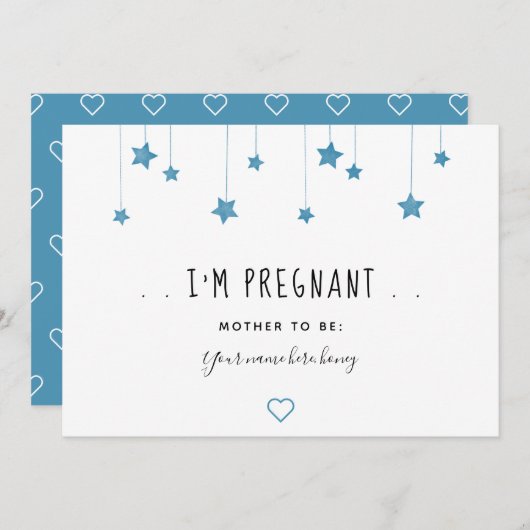 ブルースターとハート妊娠アナウンテントカード 案内状 (正面/裏面)