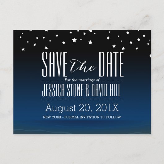 ブルースターエレガントリーナイトウェディング日付を保存 案内ポストカード (正面)