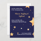 ブルースターグリッターと金ゴールドまぶしい誕生日 インビテーションポストカード (正面/裏面)