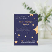 ブルースターグリッターと金ゴールドまぶしい誕生日 インビテーションポストカード (スタンド正面)