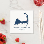 ブルースターケープコッド地図ブルーと可動赤いハート スタンダードカクテルナプキン (インサイチュ)