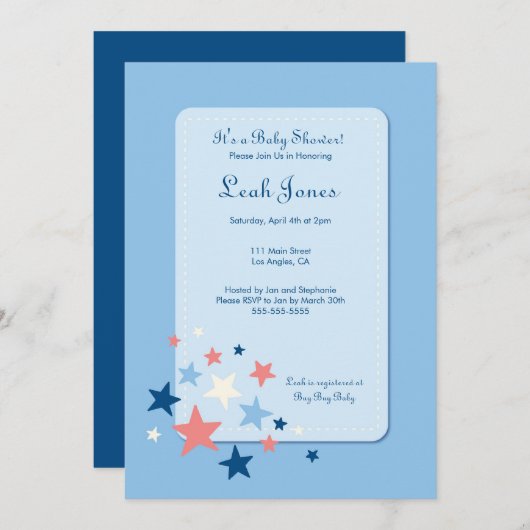 ブルースターズボーイベビーシャワー招待状 招待状 (正面/裏面)