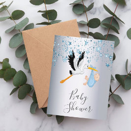 ブルースターズ男の赤ちゃんシルバーシャワー招待 ポストカード