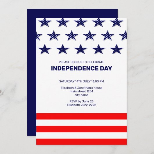 ブルースターズ赤ストライプ招待状7月4日 セーブザデート (正面/裏面)