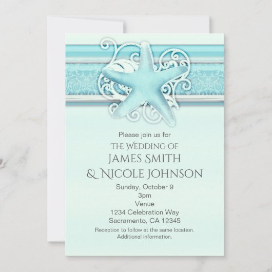 ブルースターフィッシュエレガントビーチをテーマにした招待状 招待状 (正面)