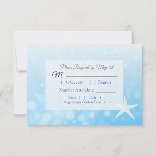 ブルースターフィッシュオーシャニックウェディングRSVPカード 出欠カード (正面)
