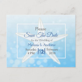 ブルースターフィッシュビーチをテーマにした結婚式の日付を保存 案内ポストカード