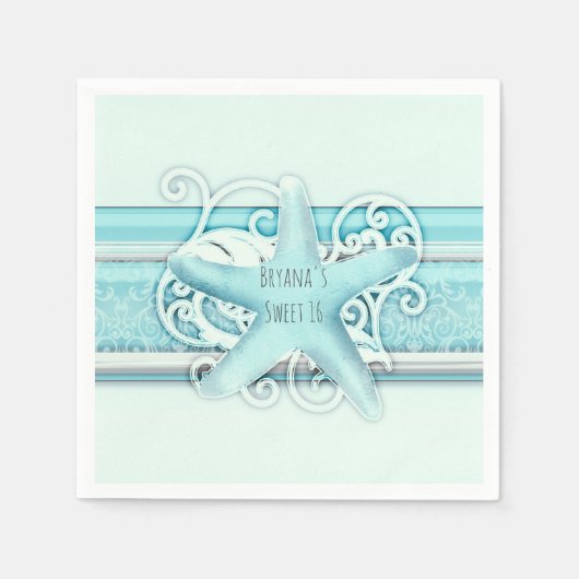 ブルースターフィッシュビーチエレガントウェディングパーティー スタンダードカクテルナプキン (正面)