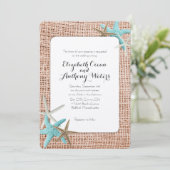 ブルースターフィッシュビーチバーラップ結婚式招待状 招待状 (スタンド正面)