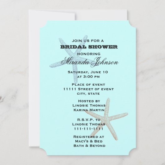 ブルースターフィッシュビーチブライダルシャワー 招待状 (正面)