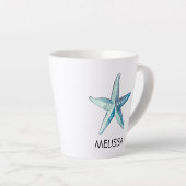 ブルースターフィッシュ航海のビーチシーセルテーマ カフェラテマグ (右アングル)