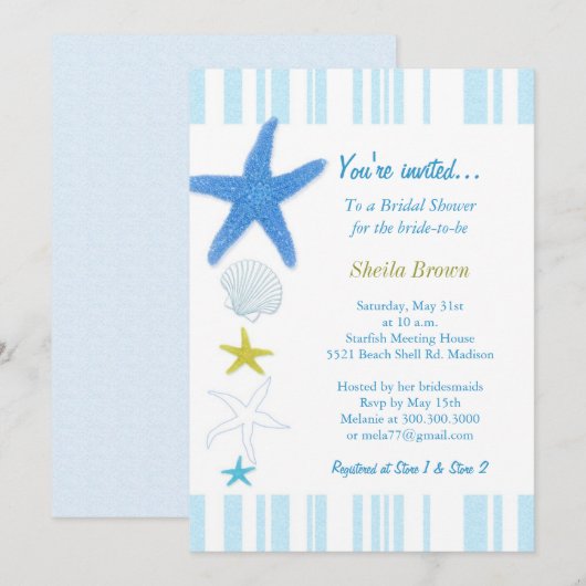 ブルースターフィッシュ＆ストライプス ブライダルシャワー 招待状 (正面/裏面)