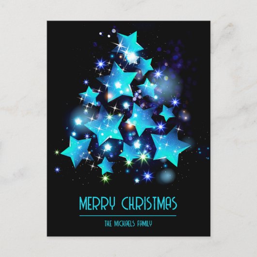 ブルースターモダンきらめくクリスマスツリーホリデイ シーズンポストカード (正面)