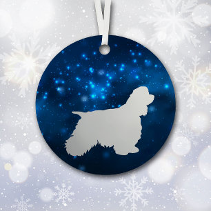 ブルースターライトコッカースパニエル犬ドッグクリスマス メタルオーナメント