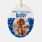 ブルースター柄のメリークリスマス犬の写真 セラミックオーナメント (右)