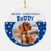 ブルースター柄のメリークリスマス犬の写真 セラミックオーナメント (裏面)