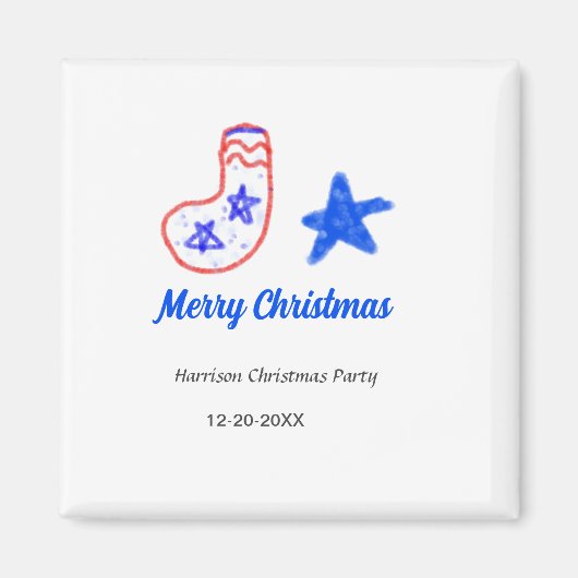 ブルースター 赤いクリスマスソックス 名前 日付  マグネット (正面)