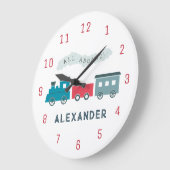 ブルースチームトレインキッズボーイ子供部屋時計 ラージ壁時計 (傾斜)