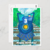 ブルースチームトレインハッピーサード誕生日 ポストカード (正面/裏面)