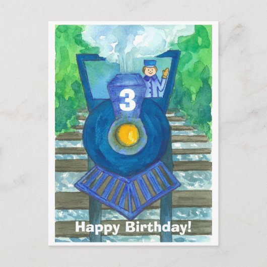 ブルースチームトレインハッピーサード誕生日 ポストカード (正面)