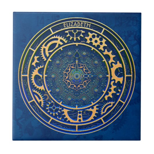 ブルースチームパンクレトロヴィンテージラスティアールデコクロック タイル (正面)