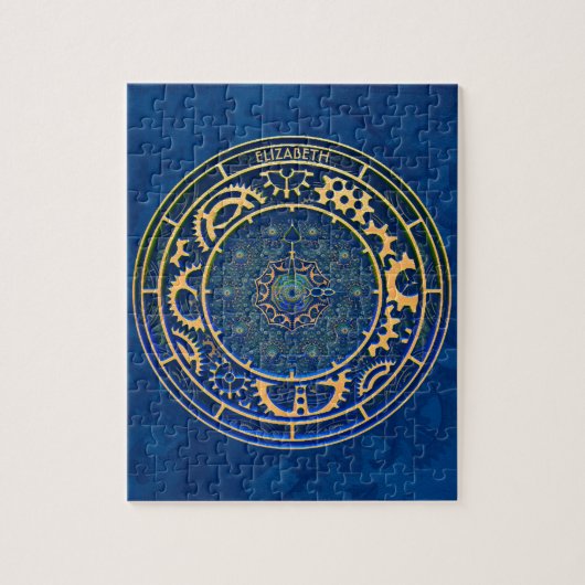 ブルースチームパンクレトロヴィンテージラスティアールデコ時計 ジグソーパズル (縦)