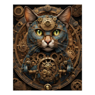 ブルースチームパンク猫AIアートポスター ポスター