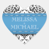 ブルースティッチドダマスクウェディングハート封筒用シール ハートシール (正面)