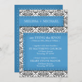 ブルーステッチのダマスクウェディング招待状 招待状 (正面/裏面)