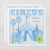 ブルーステップライトアップサーカス誕生日招待状 招待状 (正面/裏面)