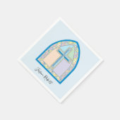 ブルーステンドグラス十字第1コミューニオンナプキンズ スタンダードカクテルナプキン (角)