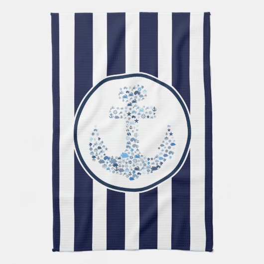 ブルーストライプいかり キッチンタオル (縦)