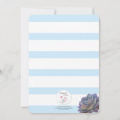 ブルーストライプとグリーン植物の男の子の洗礼招待状 招待状 (裏面)