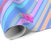 ブルーストライプとピンクのフローラ紙ギフトラップ付き ラッピングペーパー (ロールコーナー)