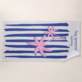 ブルーストライプにピンクのヤシのペア　バチェロレッテパーティー ビーチタオル