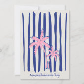 ブルーストライプにピンクのヤシのペア バチェロレッテパーティー 招待状 (正面)