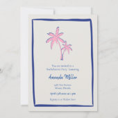 ブルーストライプにピンクのヤシのペア バチェロレッテパーティー 招待状 (裏面)