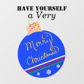 ブルーストライプのオーナメントメリークリスマス ウィンドウサイン (シート)